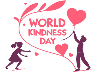 World Kindness Day Illustration with Children and Heart Balloon on White Background