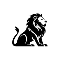 Lion illustration sitting, side profile on white background