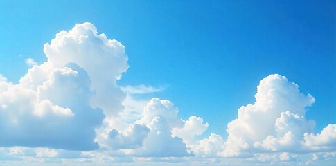 Serene Summer Sky Fluffy White Cumulus Clouds Drifting Across Vibrant Blue, Peaceful Landscape Perfect for Travel, Nature, and Weather Projects