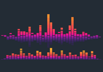 Colorful Audio Spectrum Graphic with Pink Purple and Orange Bars.