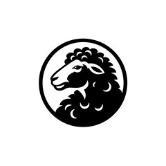 Black sheep head profile in a circle