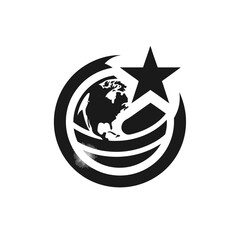 Stylized globe with a star and abstract circular elements