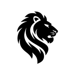 A stylized black silhouette of a lion's head facing right