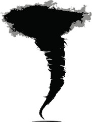 Obraz premium Tornado silhouette vector with rotating funnel cloud and debris — stock vector.