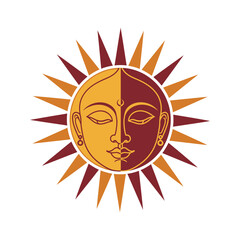 Minimalist Human-Faced Sun Vector for Sinhala and Tamil New Year in Geometric Style