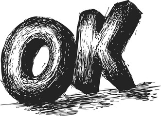 OK letters sketch hand drawn bold typography with textured shading — stock vector