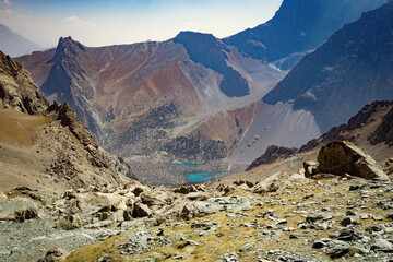 Breathtaking view from Alauddin  mountain pass in Fann mountains Tajikistan