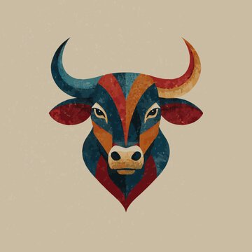 Stylized bull head with abstract geometric patterns