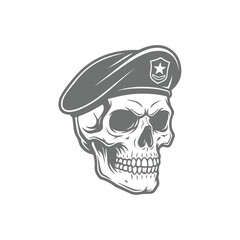 Military Skull with Beret Emblem Design Illustration