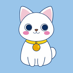 Kawaii white cat illustration vector art adorable cute animal graphic design isolated on white background
