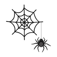 Spider web with hanging spider icon, Halloween decoration symbol for creepy, horror, and spooky theme illustrations