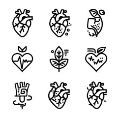 Fototapeta premium Healthy Heart and Leaf Icons