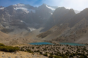 Lake and mountains scenery in Fann Mountains Pamir Alay Tajikistan