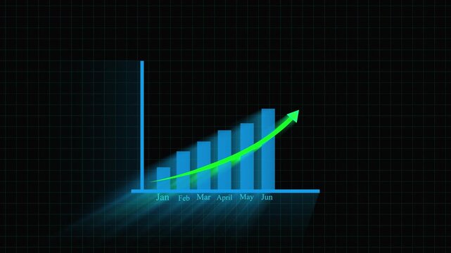 Dynamic growth chart animation rising business success financial data 4k motion graphics. Blue green growth chart animation business financial upward trend 4k loop.