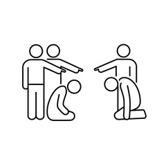 People pointing fingers at others who are kneeling down.