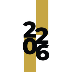 Modern minimalist design featuring bold black numbers “2026” over a vertical gold stripe on a white background. Perfect for posters, calendars, invitations, and contemporary graphic layouts.