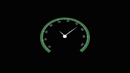 Digital speedometer animation green gauge meter hud interface black background 4k. Green gauge meter animation speedometer progress digital interface 4k motion graphics. - Powered by Adobe