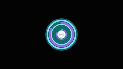 Animated hud interface circular progress bar 38 percent teal purple neon 4k motion. Teal purple circular progress bar animation 38 percent loading screen 4k seamless loop.