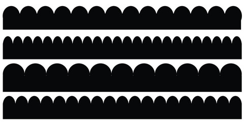 Scalloped edge seamless set. borders and dividers. Simple scalloped border. Repeat cute vintage frill ornament. Texture ribbons. stripe, tape collection isolated on white background