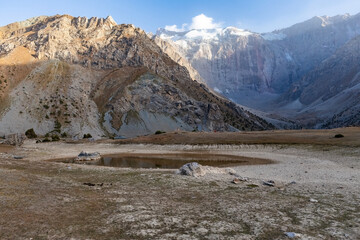 Lake and mountains scenery in Fann Mountains Pamir Alay Tajikistan