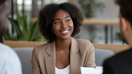 Customer in meeting with insurance agent submitting claim documents after accident, showing hopeful expression, symbolizing trust in coverage, financial safety, and supportive client–advisor