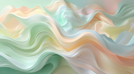 Obraz premium Soft Pastel Waves In Light Shades Of Mint Green Silk Fabric Whispers of Spring, Generative Ai