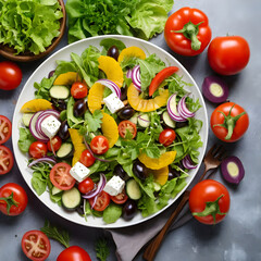 Healthy salad from ripe vegetables