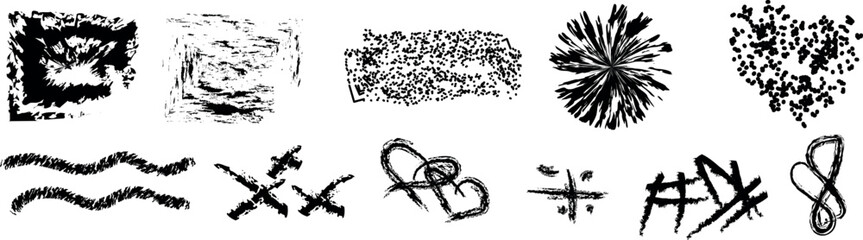 Black and White Grunge Elements Collection Artistic Textures and Shapes for Design Projects and Creative Use