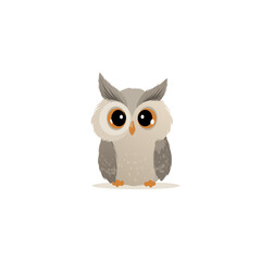 Obraz premium Cute Cartoon Baby Owl Illustration with Big Eyes. Adorable, Sweet Forest Animal Character Design Isolated on White Background.