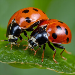 Macro shot of a couple of ladybugs mating