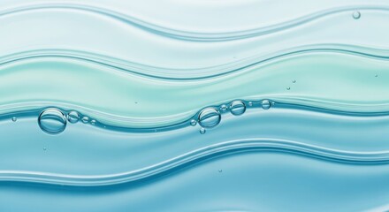 Abstract ripples of blue and green hues with bubbles, liquid effect