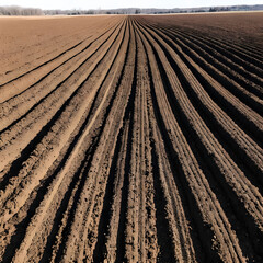 Plowed field with tire tracks on the side
