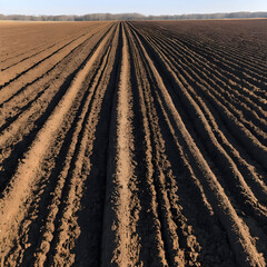 Plowed field with tire tracks on the side