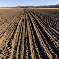 Plowed field with tire tracks on the side