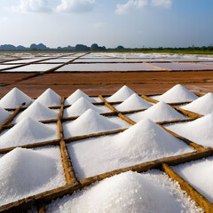 Salt in salt farm ready for harvest, Thailand