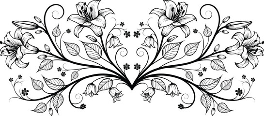 Fototapeta premium Floral Ornament with Lily Flower and Leaves Decorative