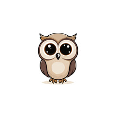 Obraz premium Adorable wide-eyed cartoon owl illustration, a cute baby bird character perfect for children's designs, educational content, and nature themes.