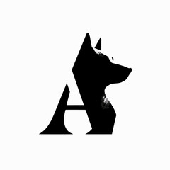 Silhouette of a dog's head within the letter A