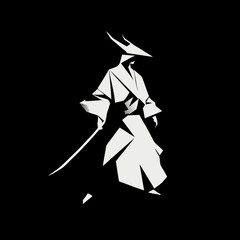 Origami Samurai Silhouette, Side View, Black Background