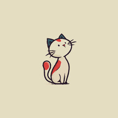 Whimsical cartoon cat sitting with red and blue accents