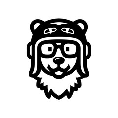 Cartoon bear wearing aviator hat and glasses