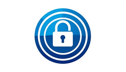 A graphic featuring a white padlock symbol inside concentric blue rings, set against a clean white background
