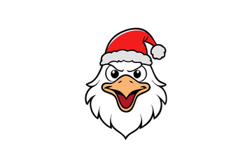 American Eagle Head in Christmas Hat Outline Vector