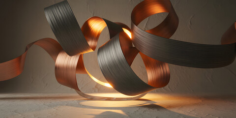abstract metallic ribbon with glowing edge in modern minimal 3d design
