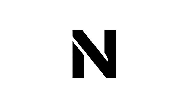 A minimalist, bold design featuring the capital letter "N". Black on white. Simple geometry of a diagonal cut