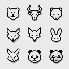 Illustrations of various animal faces