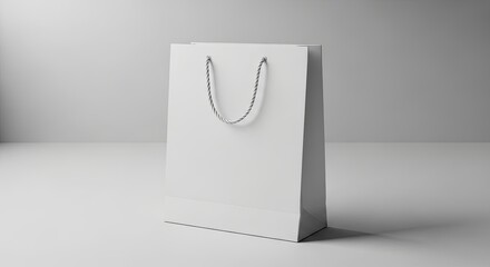 White Paper Shopping Bag with Twine Handles on White Background Studio Shot