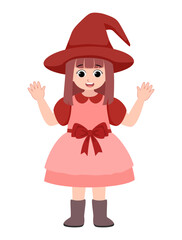 Smiling Girl in Pink and Red Witch Costume