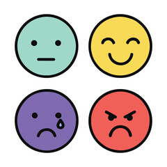 Colorful Emoji Faces Set Representing Different Emotions – Happy, Sad, Angry, Neutral Icons
