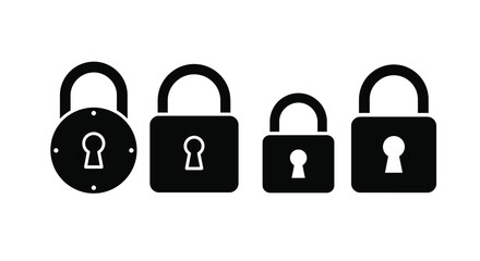 Four black padlock icons in a row representing security and access
